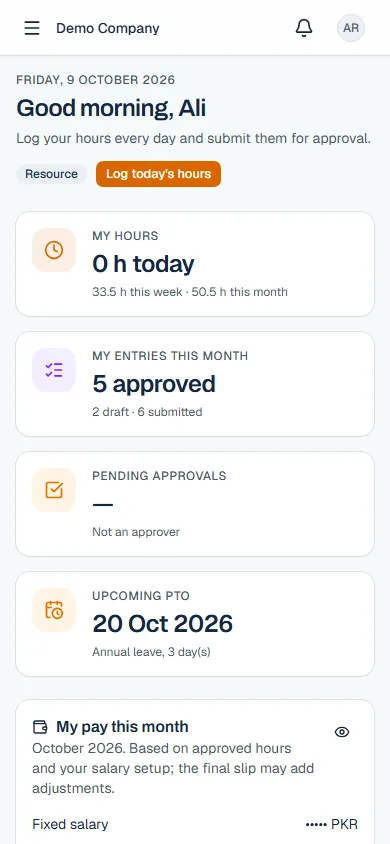 A team member's dashboard on a phone